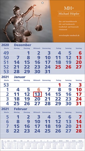 3-Monats-Wandkalender Standard 1 Plus b