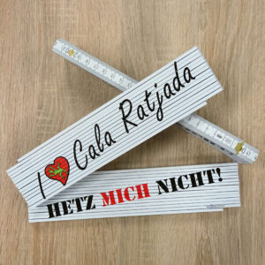 Beispiel für Zollstöcke mit Werbeaufdruck.